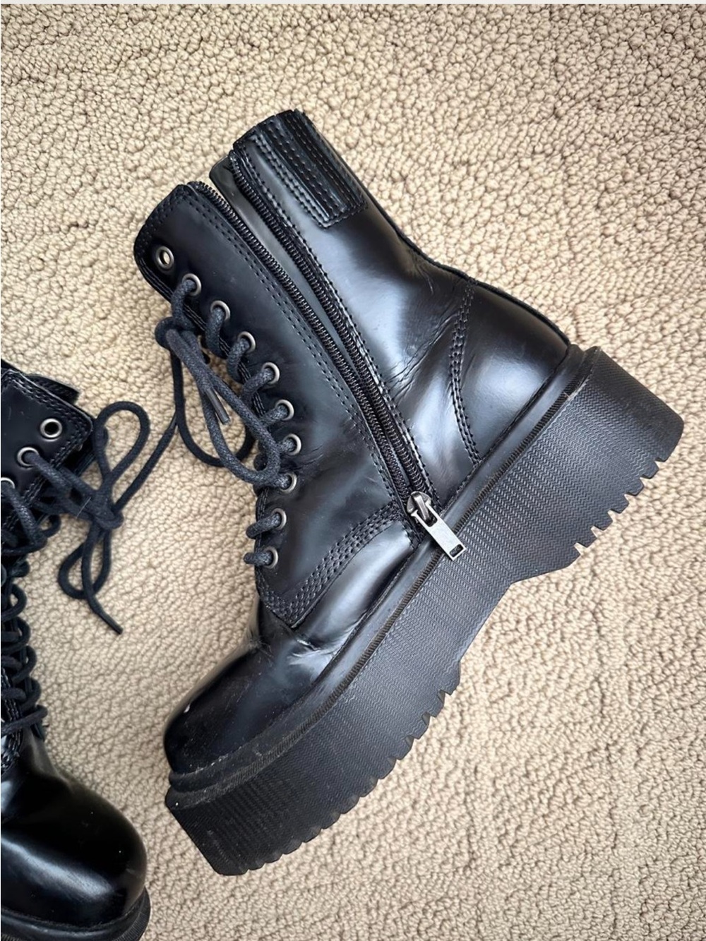 Jeffrey Campbell Black Platform Lace-Up Combat Boots - Picture 6 of 7